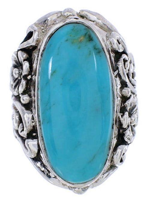 Turquoise Southwest Flower Silver Jewelry Ring Size 5-1/4 YX34236